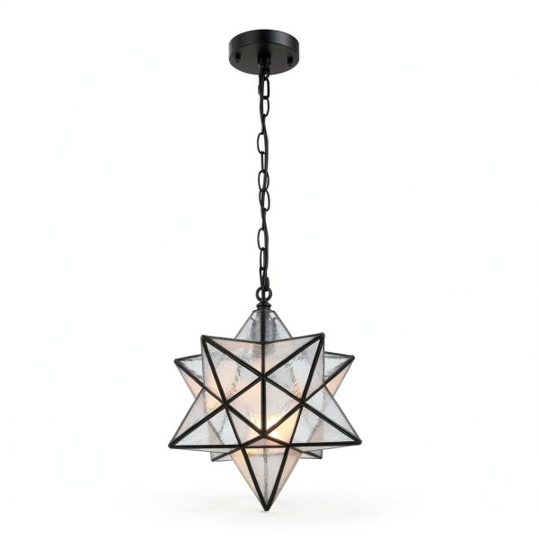 Moravian Star Pendant Light Seeded Glass Black Modern-2