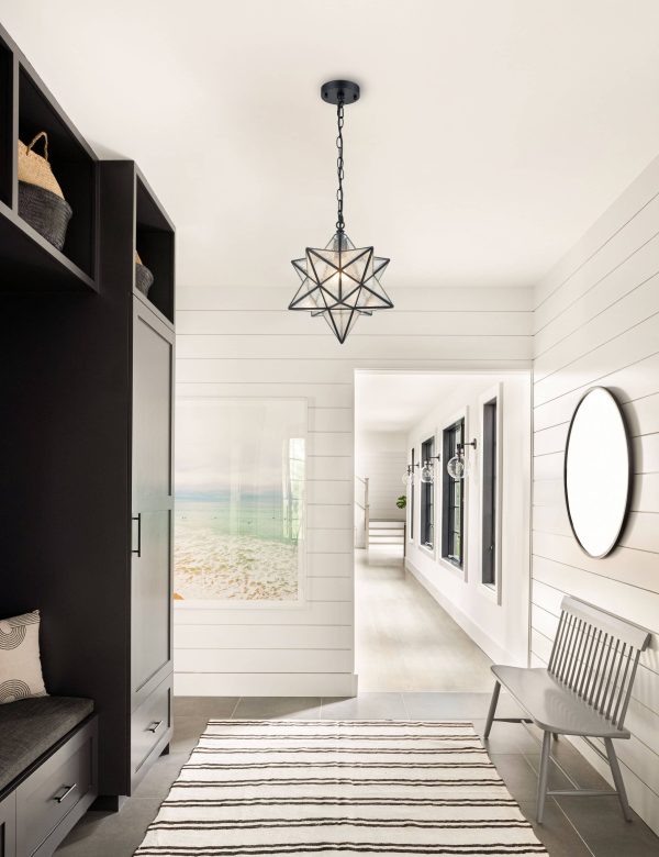 Moravian Star Pendant Light Seeded Glass Black Modern-3