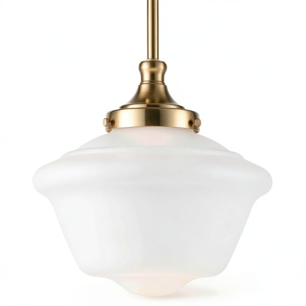 Schoolhouse Glass Pendant Light Gold Opal Fixture-4