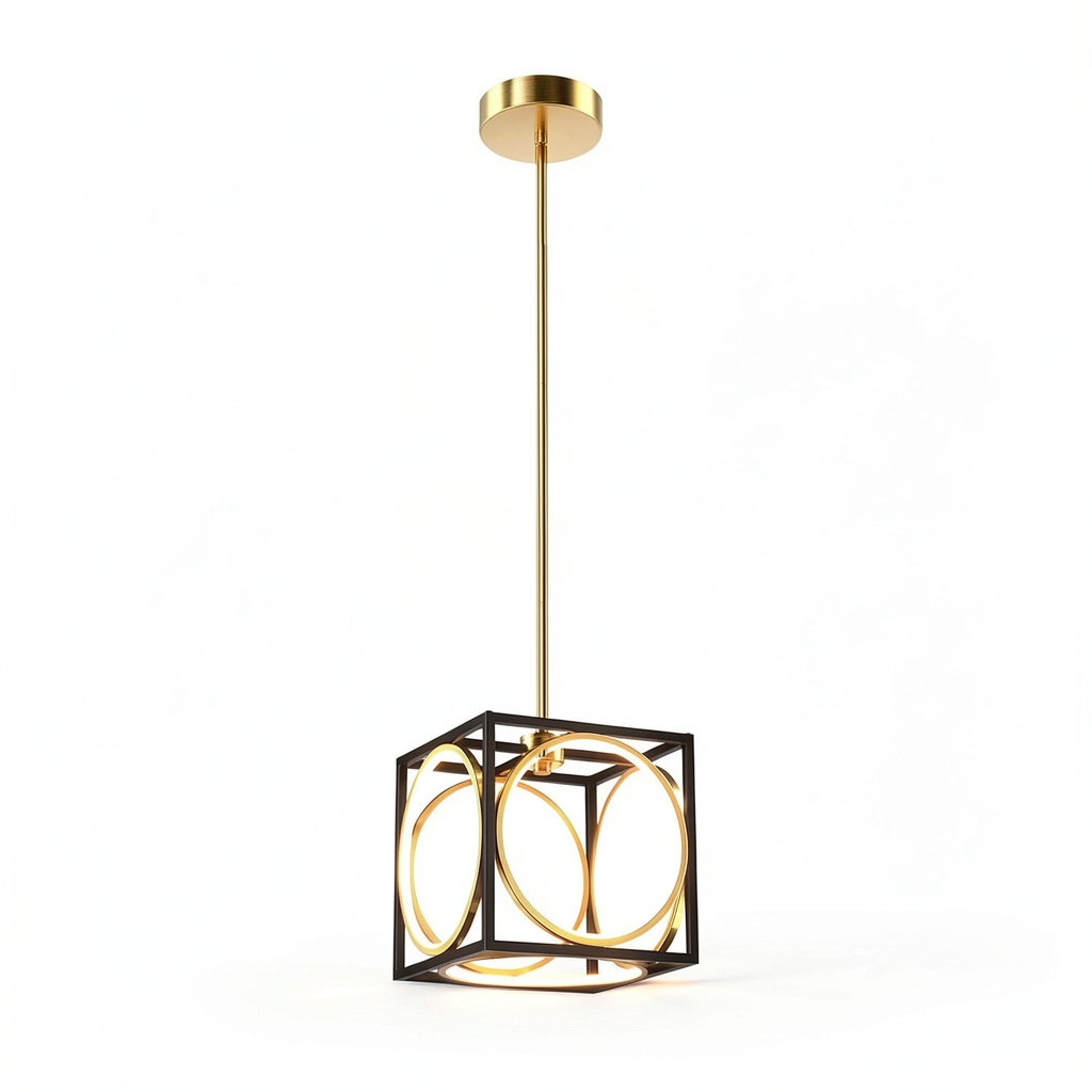Cube LED pendant light installed in a modern kitchen setting