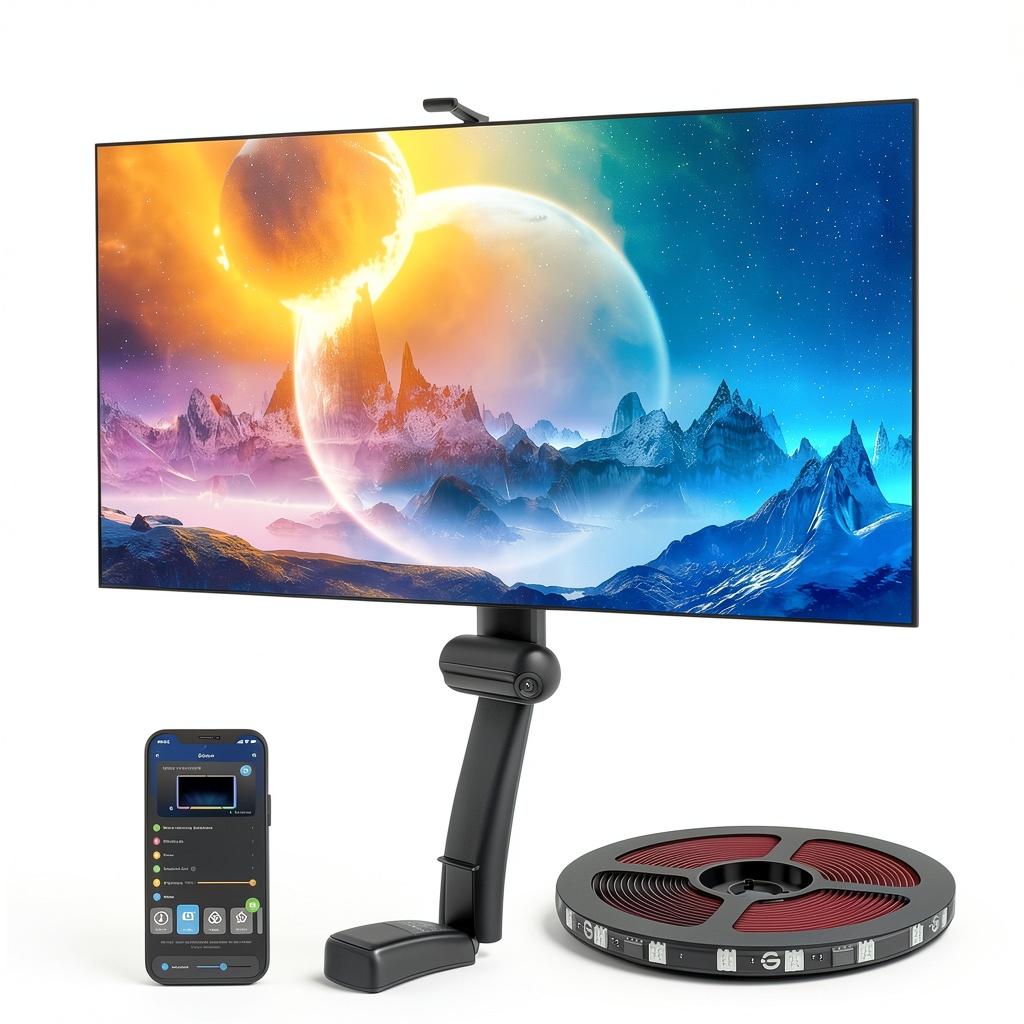 Govee Envisual TV Backlight T2 installed on a large TV with vibrant lighting effects
