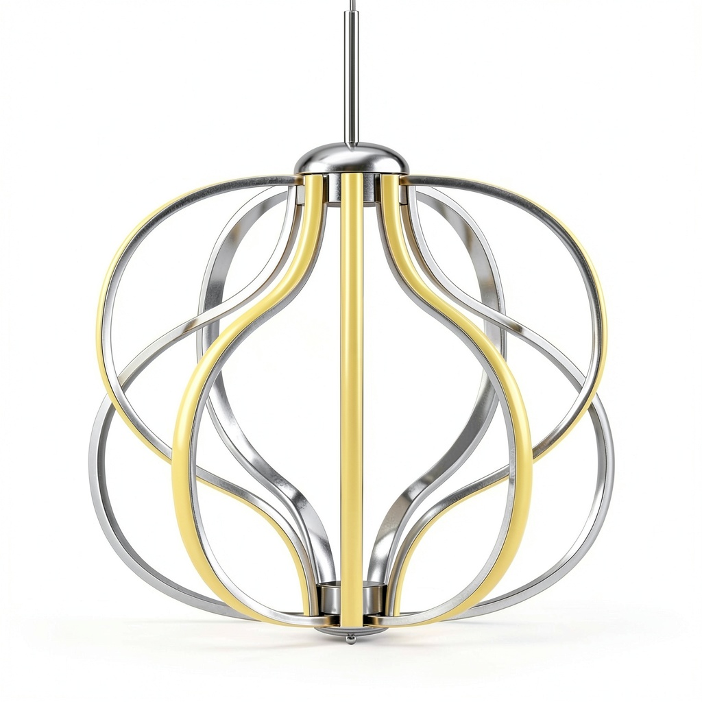 Modern LED chandelier illuminating a dining room with warm light
