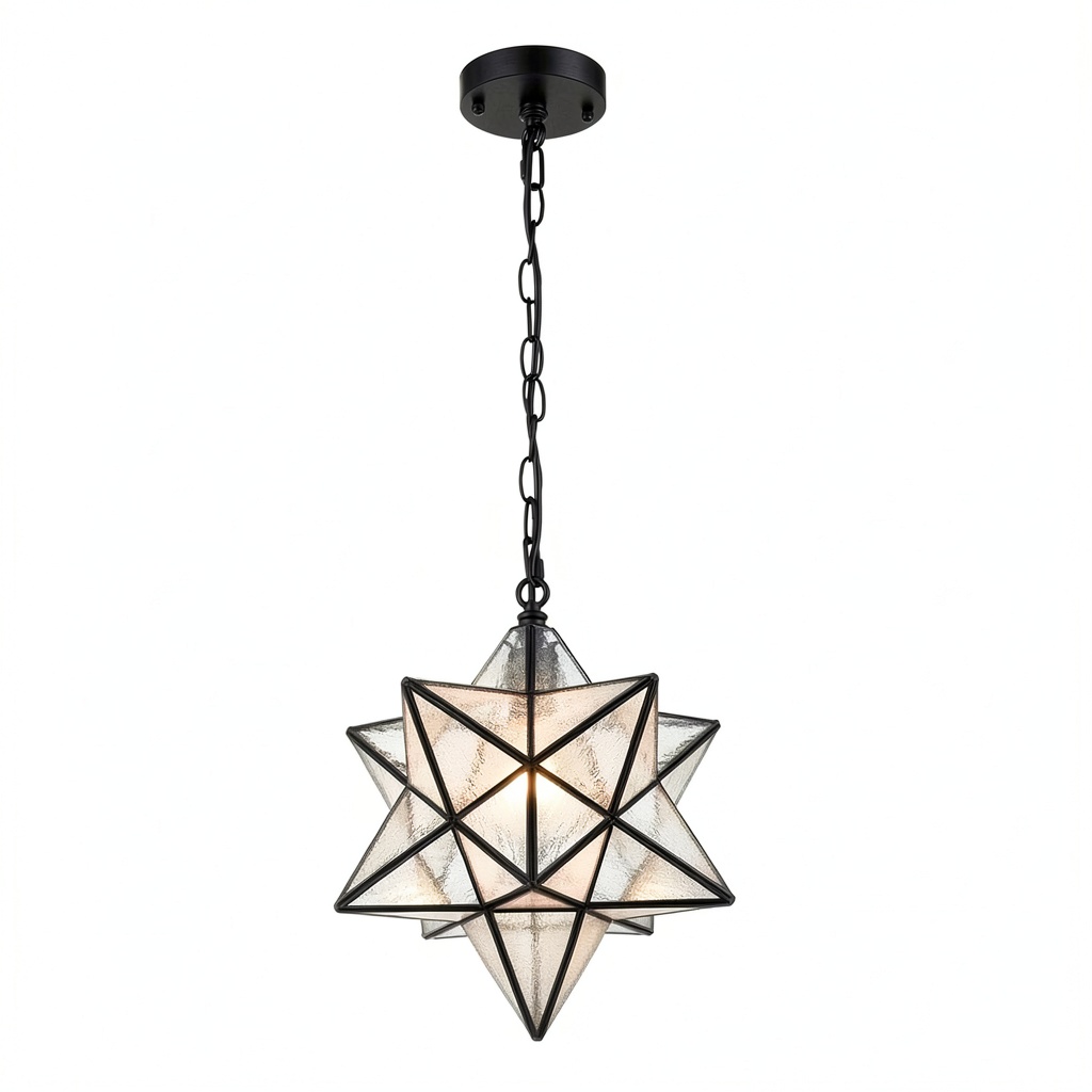 Moravian star pendant light illuminating a cozy living area