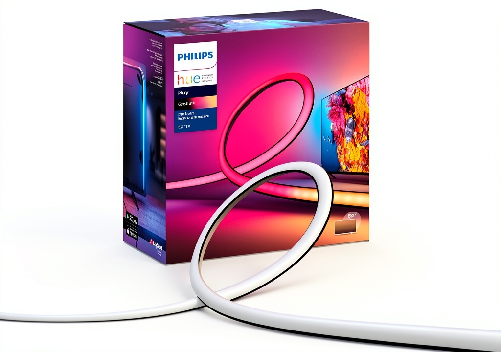 Philips Hue Play Gradient Lightstrip illuminating a home theater setup