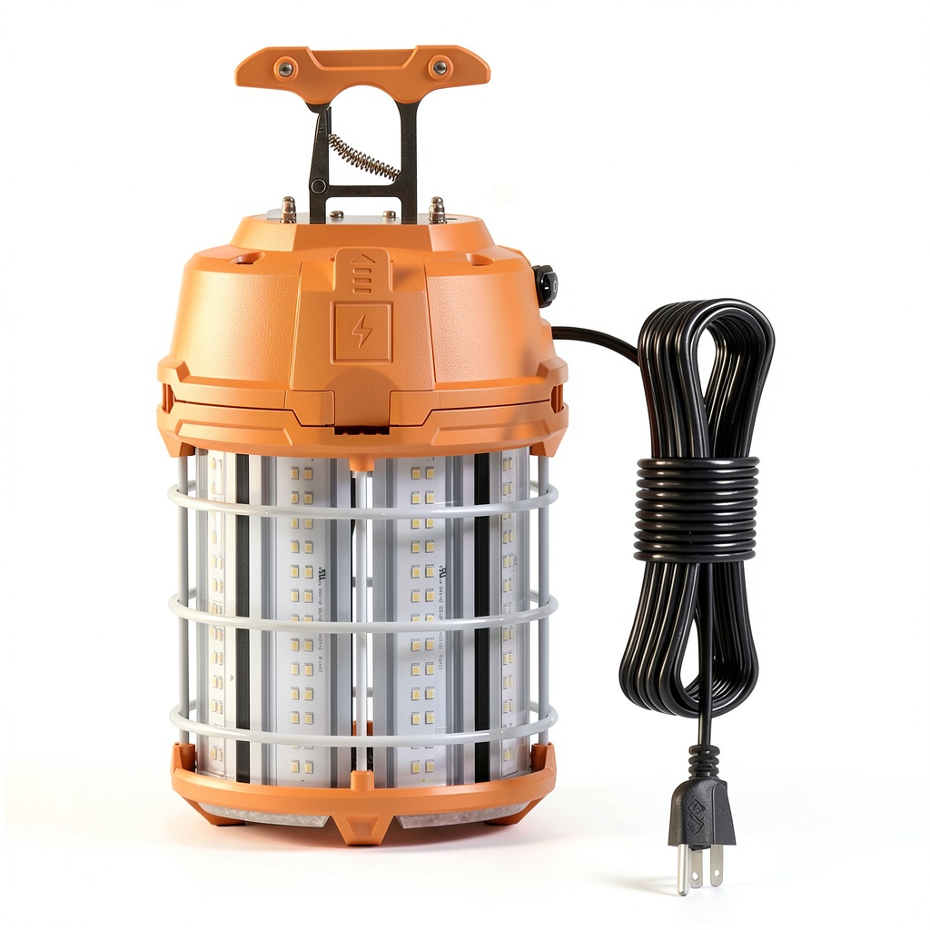 LED work light illuminating a construction site