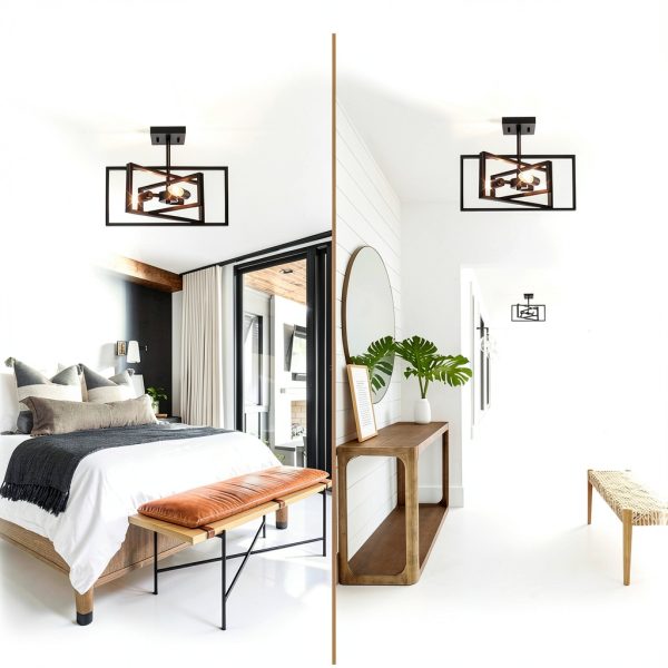 Farmhouse Ceiling Light Black Adjustable Frames Rustic Style-4