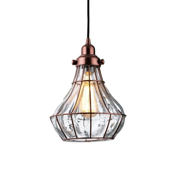 Rustic Pendant Light Antique Red Copper Cracked Glass-2