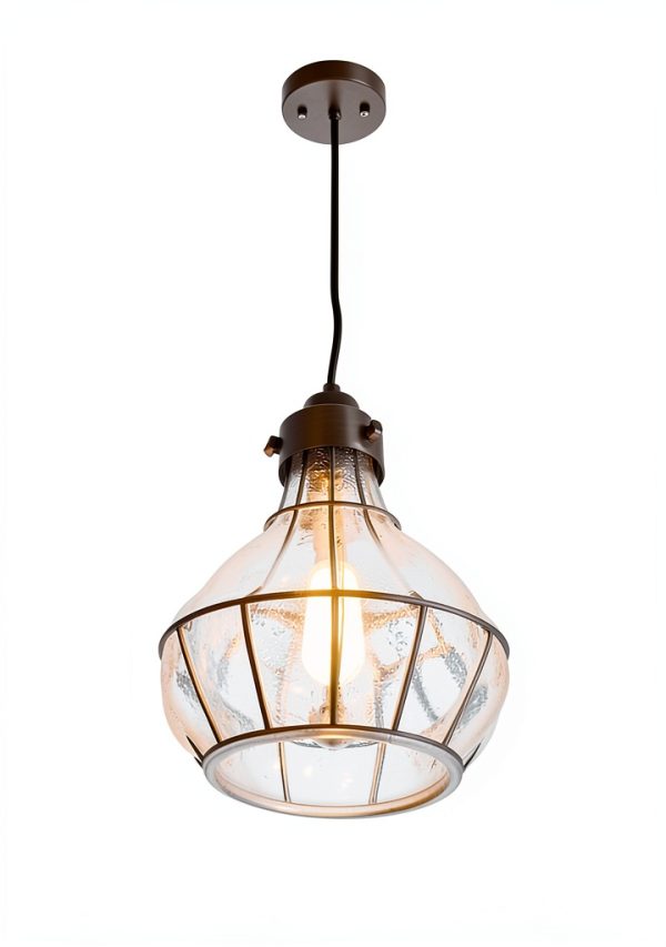 Rustic Pendant Light Antique Red Copper Cracked Glass-6