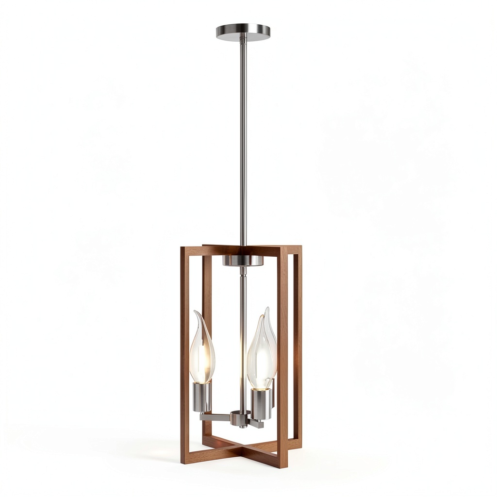 'Modern geometric metal chandelier installed in a living room'