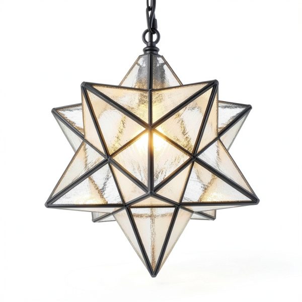 Moravian Star Pendant Light Seeded Glass Black Modern-6