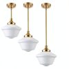 Schoolhouse Glass Pendant Light Gold Opal Fixture-5
