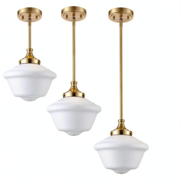 Schoolhouse Glass Pendant Light Gold Opal Fixture-5