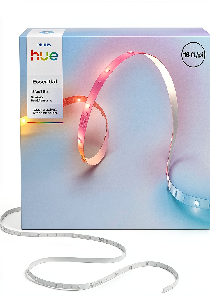 Hue Essential strip light illuminating a modern living room