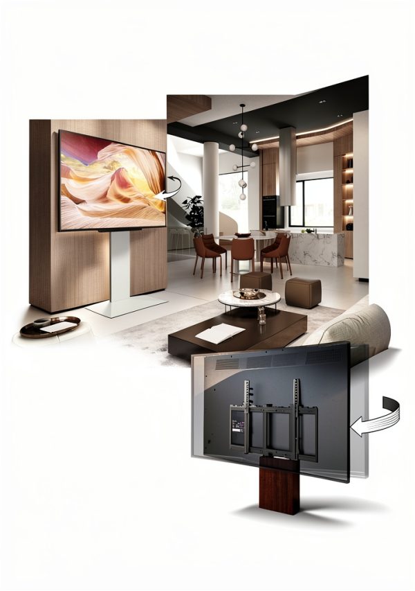 Pavo V3 SW TV Stand Swivel Function Satin Black White Walnut-4