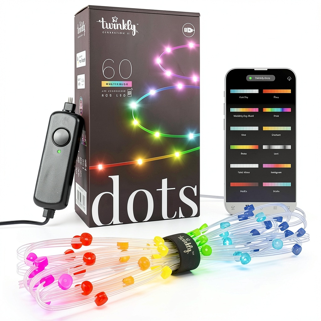 Twinkly Dots LED lights installed under a cabinet with vibrant colors