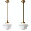 Schoolhouse Glass Pendant Light Gold Opal Fixture-3