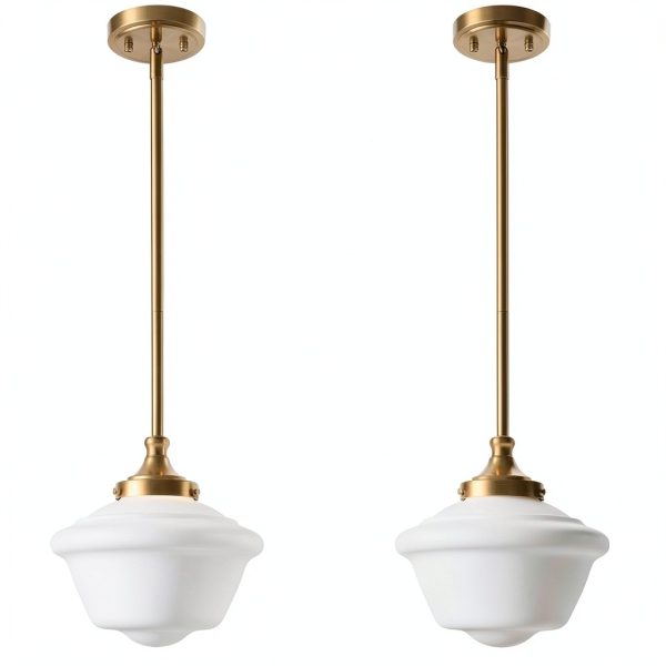 Schoolhouse Glass Pendant Light Gold Opal Fixture-3