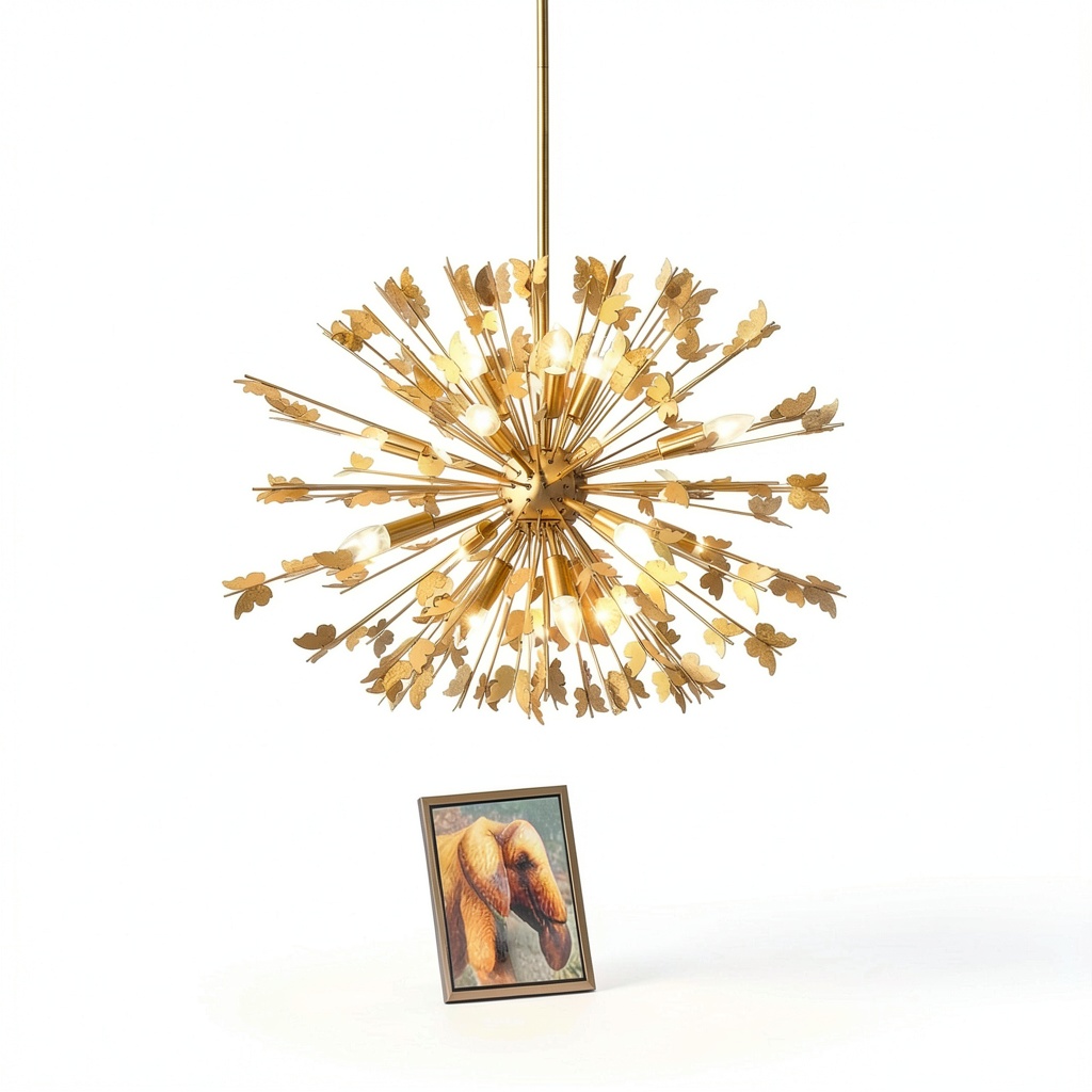 Modern Butterfly Chandelier illuminating a dining room with globe lights