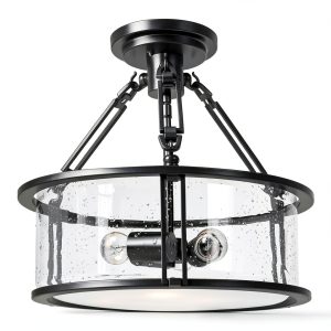 Pavo Industrial Ceiling Lamp Seeded Glass Iron Frame Home-0