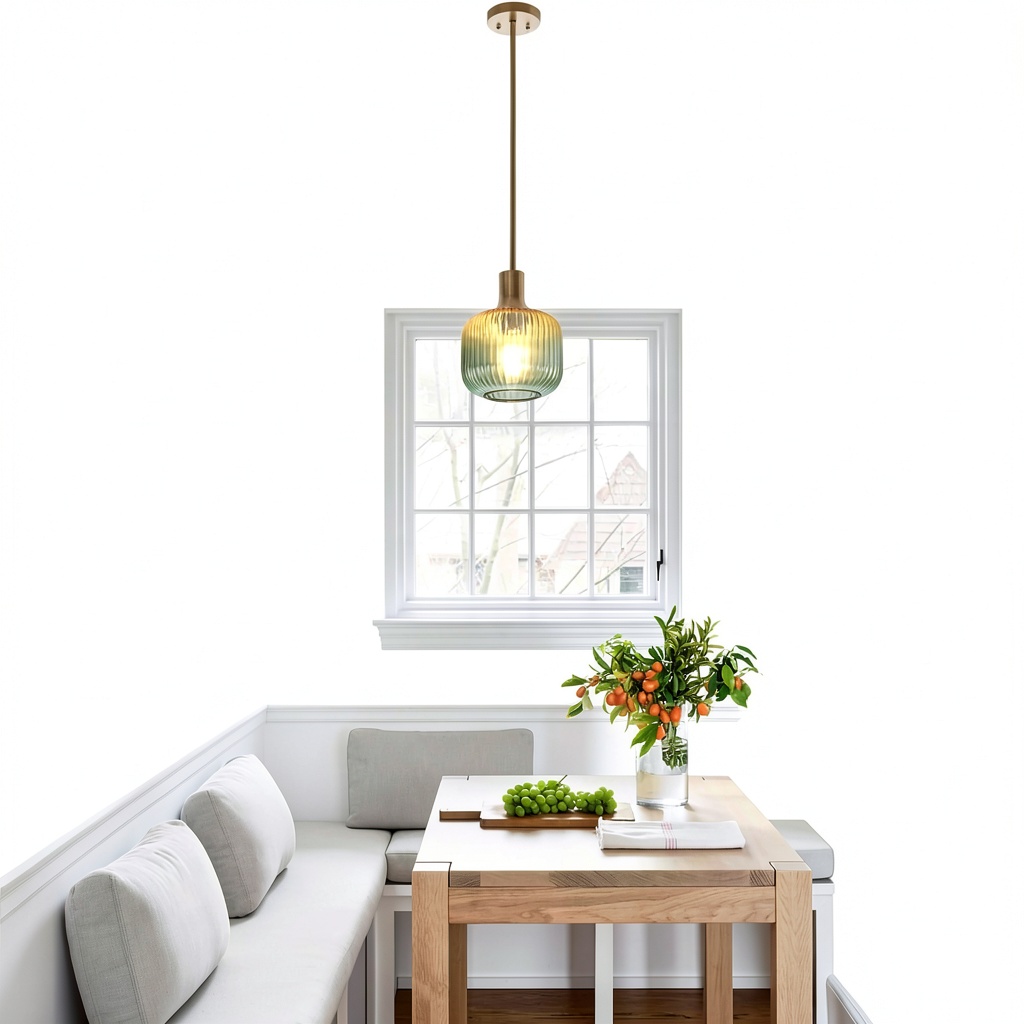 'Vintage Green Glass Pendant Light hanging in a modern kitchen'