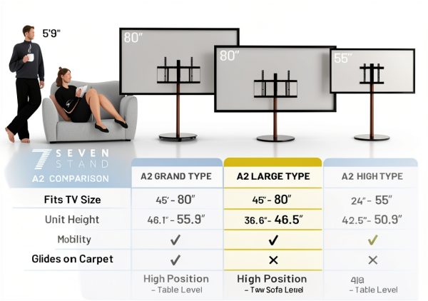 WALL Rolling TV Stand Satin Black White Walnut Mobile Design-8
