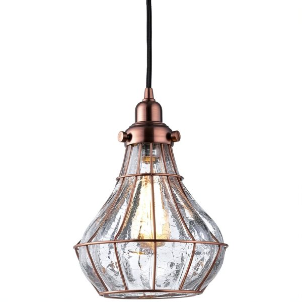 Rustic Pendant Light Antique Red Copper Cracked Glass-1