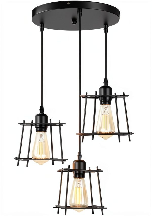 Industrial Pendant Light Black Cage Kitchen Island Dining-0