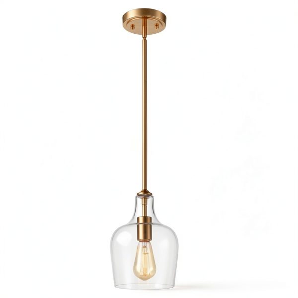 Gold Pendant Light Clear Glass Shade Modern Home Lighting-4