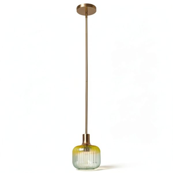 Vintage Green Glass Pendant Light 6 Inch Gold Frame-4