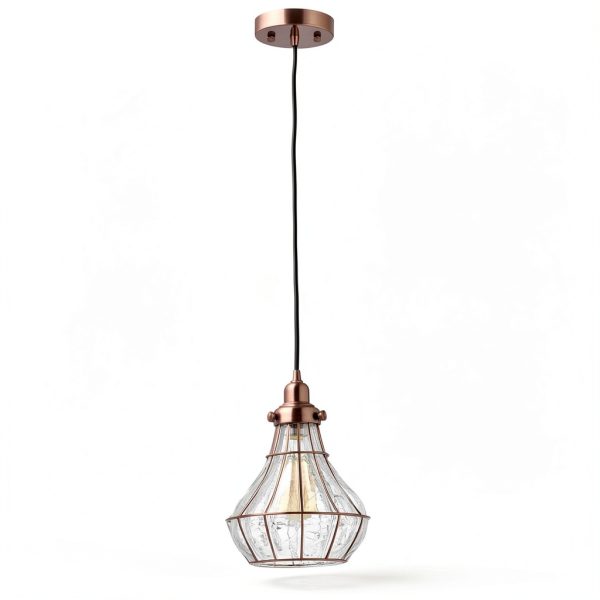Rustic Pendant Light Antique Red Copper Cracked Glass-4