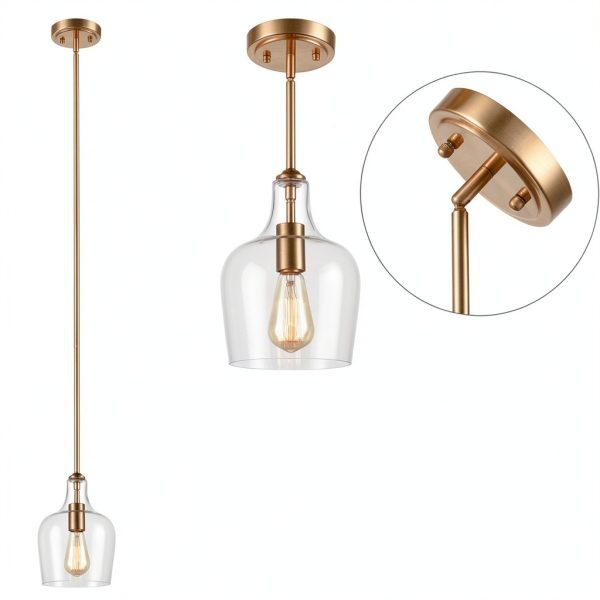 Gold Pendant Light Clear Glass Shade Modern Home Lighting-5