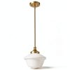 Schoolhouse Glass Pendant Light Gold Opal Fixture-0