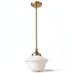 Schoolhouse Glass Pendant Light Gold Opal Fixture-0