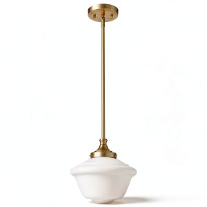 Schoolhouse Glass Pendant Light Gold Opal Fixture-0