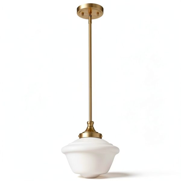 Schoolhouse Glass Pendant Light Gold Opal Fixture-0