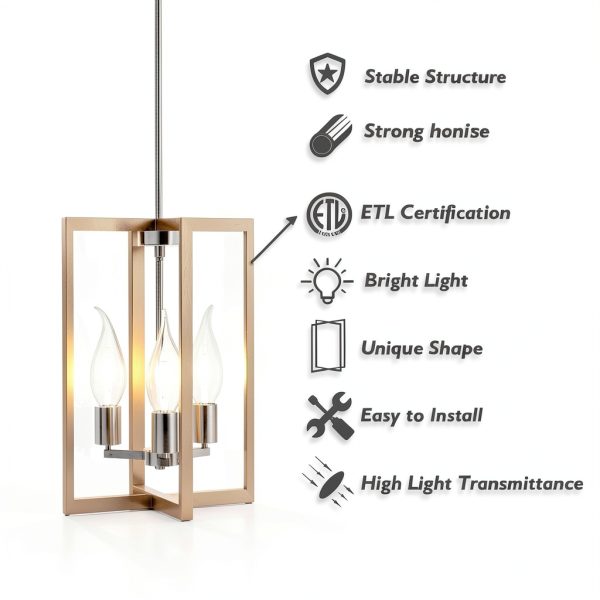 Modern Metal Chandelier 3 Light Geometric Pendant Lamp-5